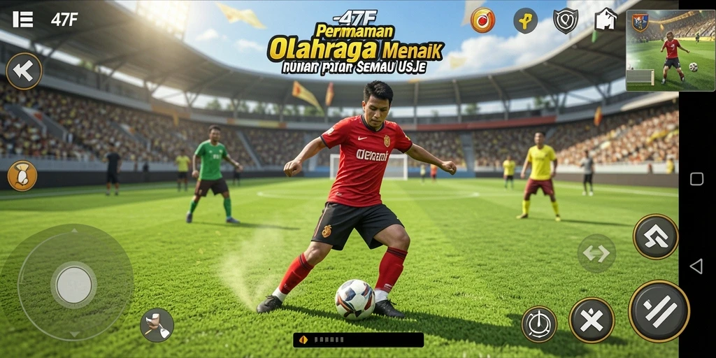 Screenshot gameplay 47F yang menunjukkan aksi olahraga yang seru.