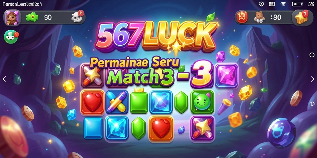 Screenshot gameplay 567LUCK menampilkan kombinasi warna-warni dari elemen Match-3.