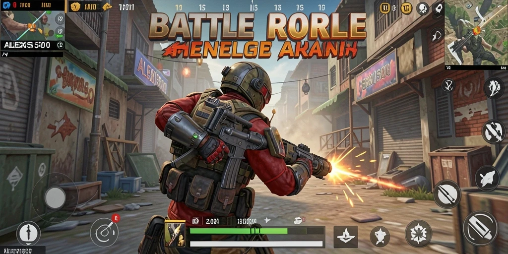 Gambar gameplay ALEXIS500, pertempuran sengit dalam Battle Royale.