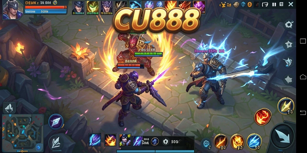 Screenshot CU888 menampilkan pertarungan seru dalam gameplay MOBA.