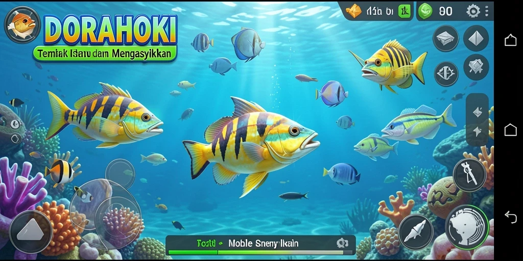 Tangkapan layar gameplay DORAHOKI dengan suasana memancing yang menantang.