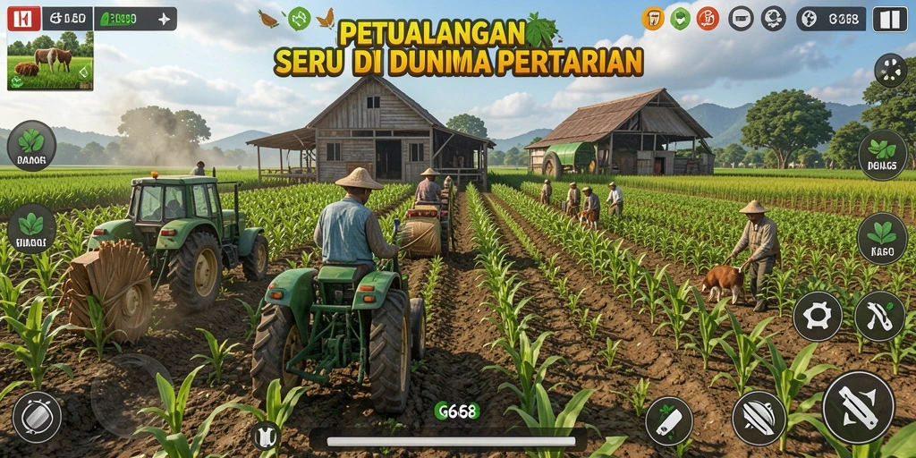 Tangkapan layar G668 menunjukkan gameplay seru dalam bertani.