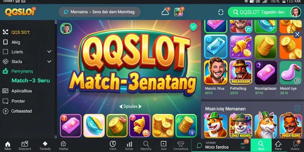 Tampilan gameplay seru dari QQSLOT dengan tantangan Match-3.