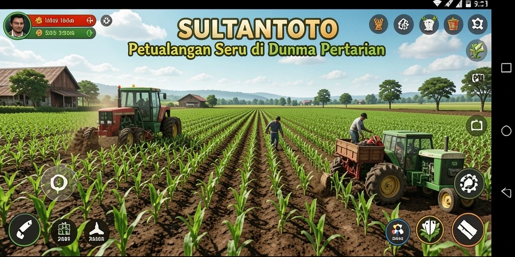 Screenshot gameplay SULTANTOTO yang menampilkan aktivitas bertani.